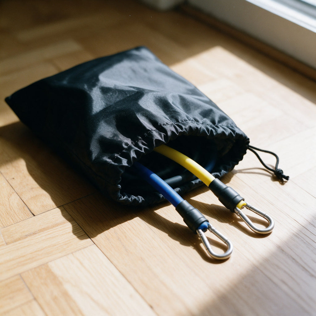Sac du kit AMPLITUDE ouvert, deux tubes de résistance dépassant de l'ouverture